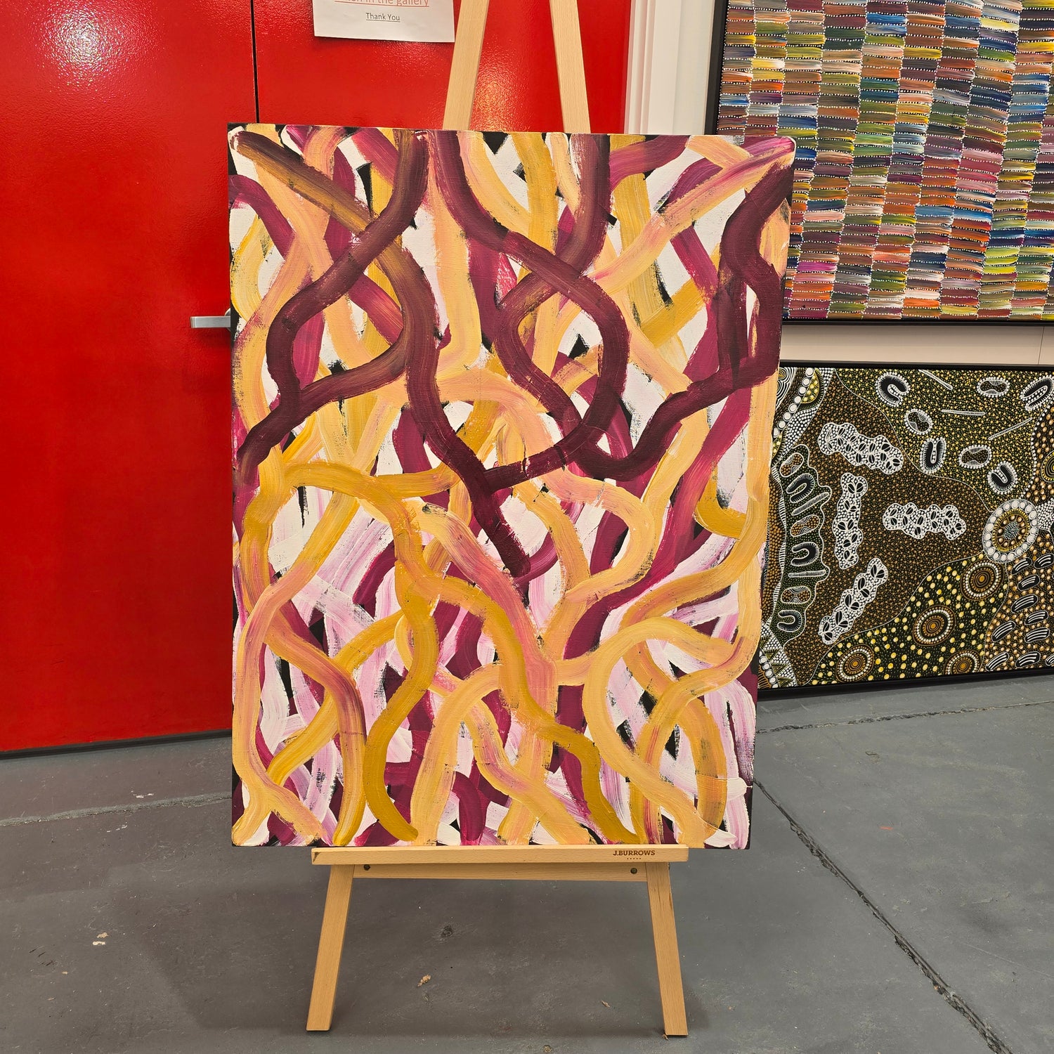 Molly Pwerle 750 mm x 1000 mm aborginal art on sale at Mandel