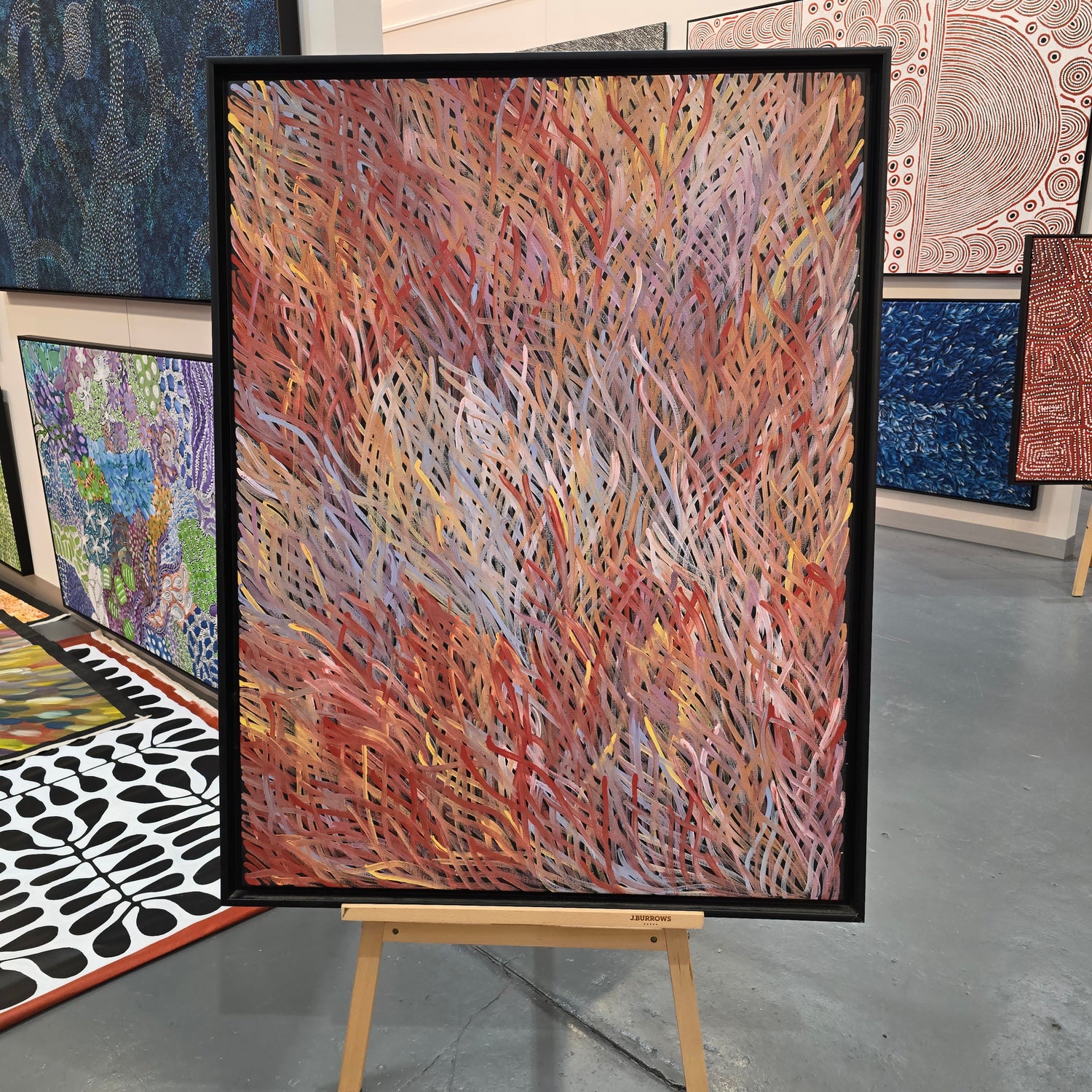 Barbara Weir 900 mm x 1200 mm aboriginal artwork for sale at Mandel Aboriginal Art Gallery