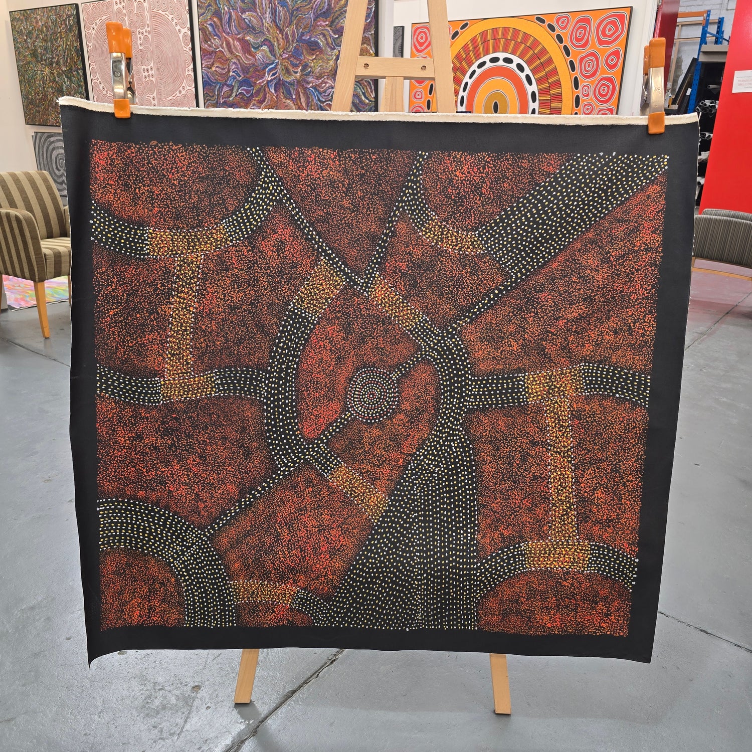 Roseanne Morton 950 mm x 1100 mm aboriginal artwork for sale at Mandel 